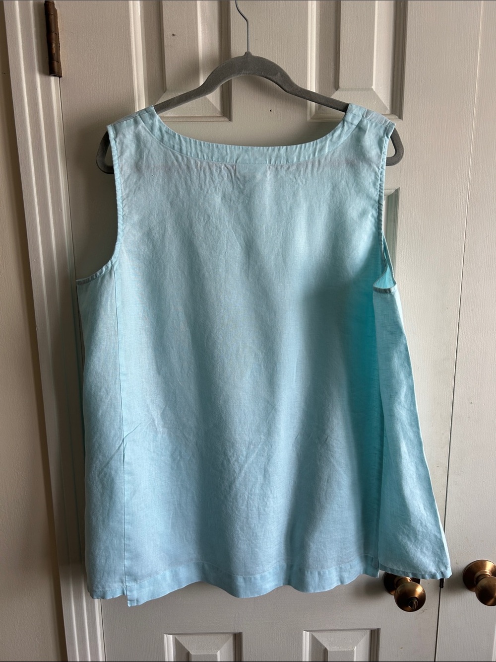 J.Jill Sleeveless Linen Aqua Blue Top - Picture 4 of 7